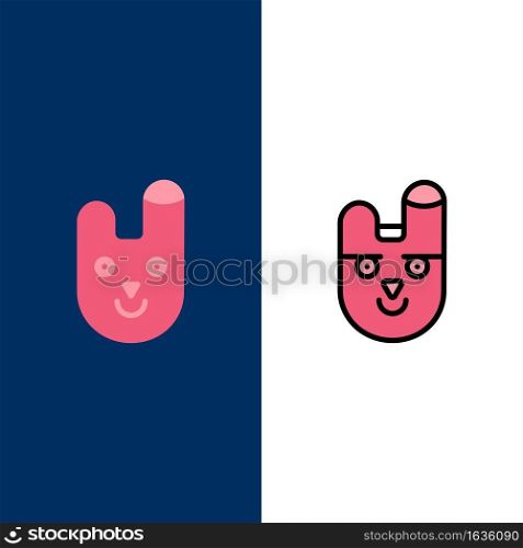 Animal, Bunny, Face, Rabbit  Icons. Flat and Line Filled Icon Set Vector Blue Background