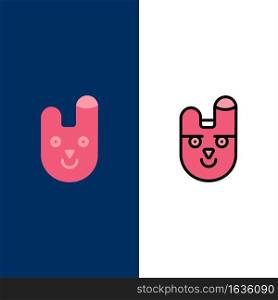 Animal, Bunny, Face, Rabbit  Icons. Flat and Line Filled Icon Set Vector Blue Background