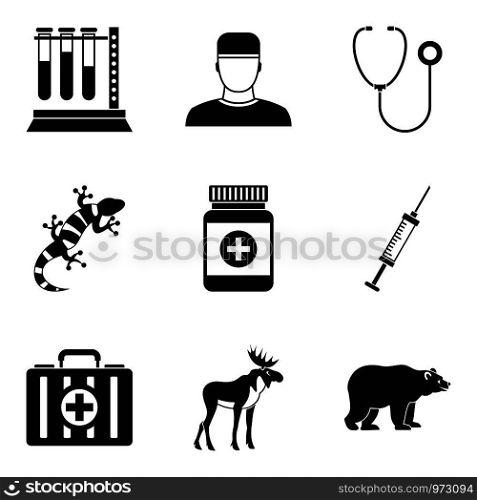 Animal care icons set. Simple set of 9 animal care vector icons for web isolated on white background. Animal care icons set, simple style