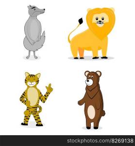 Animal cartoon set. African character tiger and lion, bear and wolf. Vector illutration. Animal cartoon set