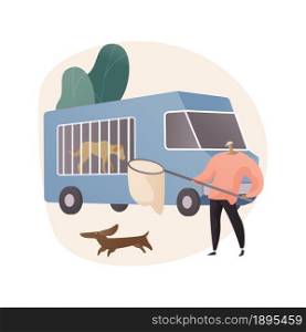 Animal control service abstract concept vector illustration. Animal population control, rescue service, catching of stray dogs and cats, dead body removal, urbanistic problems abstract metaphor.. Animal control service abstract concept vector illustration.