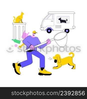 Animal control service abstract concept vector illustration. Animal population control, rescue service, catching of stray dogs and cats, dead body removal, urbanistic problems abstract metaphor.. Animal control service abstract concept vector illustration.