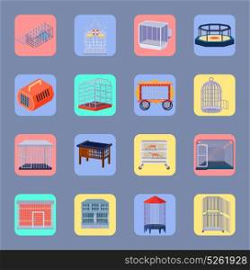 Animal Coop Images Set. Set of isolated animal cage images with cell boxes of different size on square background shapes vector illustration
