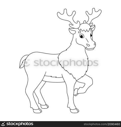 Animal deer. Coloring book page for kids. Cartoon style character. Vector illustration isolated on white background.