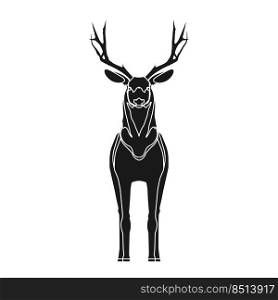 Animal deer solid black silhouette vector icon illustration nature art design with horn. Wildlife deer silhouette head drawing stag. Forest character zoo nature silhouette animal mammal wild reindeer