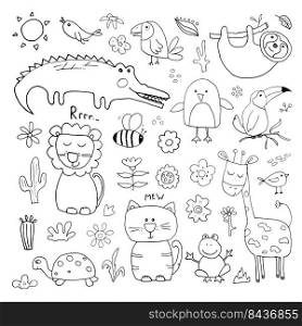 Animal Doodles Set. Cute Animals sketch. Hand drawn Cartoon Vector illustration on white background.. Animal Doodles Set. Cute Animals sketch. Hand drawn Cartoon Vector illustration on white background