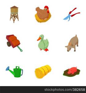 Animal farm icons set. Cartoon illustration of 9 animal farm vector icons for web. Animal farm icons set, cartoon style