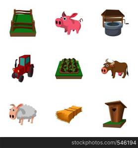 Animal farm icons set. Cartoon illustration of 9 animal farm vector icons for web. Animal farm icons set, cartoon style