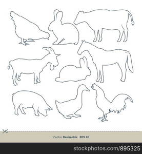 Animal Farm Line Art Logo Template Illustration Design. Vector EPS 10.