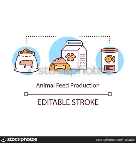 Animal feed production concept icon. Local products idea thin line illustration. Food for dogs, cats. Small bussiness creates nutrition. Vector isolated outline drawing. Editable stroke