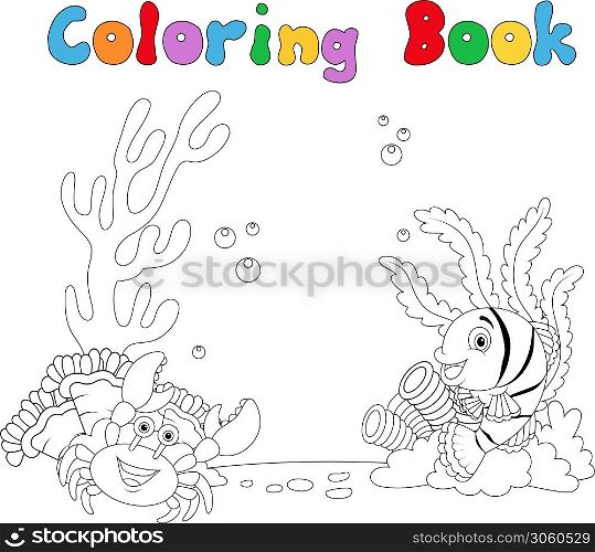 animal fish coloring book isolated a white background