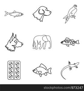 Animal husbandry icons set. Outline set of 9 animal husbandry vector icons for web isolated on white background. Animal husbandry icons set, outline style