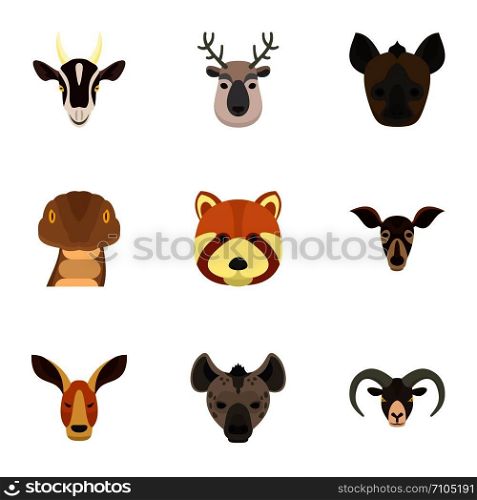Animal icon set. Flat set of 9 animal vector icons for web design. Animal icon set, flat style