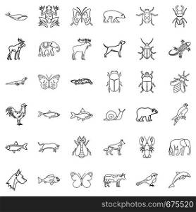 Animal icons set. Outline style of 36 animal vector icons for web isolated on white background. Animal icons set, outline style