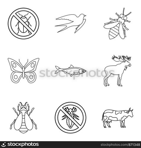 Animal kingdom icons set. Outline set of 9 animal kingdom vector icons for web isolated on white background. Animal kingdom icons set, outline style