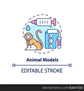 Animal models concept icon. Pandemic preparedness preclinical research abstract idea thin line illustration. Isolated outline drawing. Editable stroke. Arial, Myriad Pro-Bold fonts used. Animal models concept icon