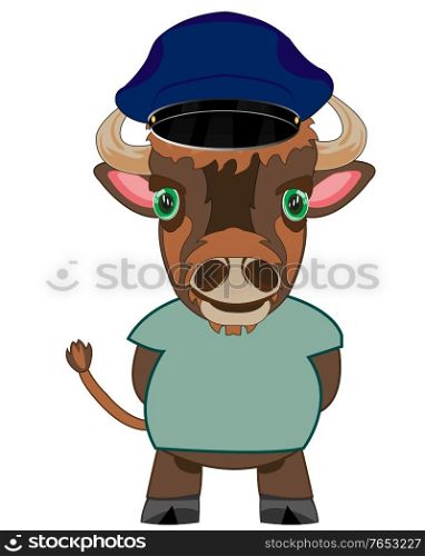 Animal oxen in cloth on white background is insulated. Cartoon of the oxen in headdress and cloth