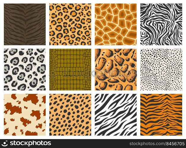 Animal pattern. Tiger leopard zebra skin texture collection, reptile and mammal camouflage printing, animal fur pattern. Vector safari background tiger and leopard animal skin illustration. Animal pattern. Tiger leopard zebra skin texture collection, reptile and mammal camouflage printing, animal fur pattern. Vector safari background