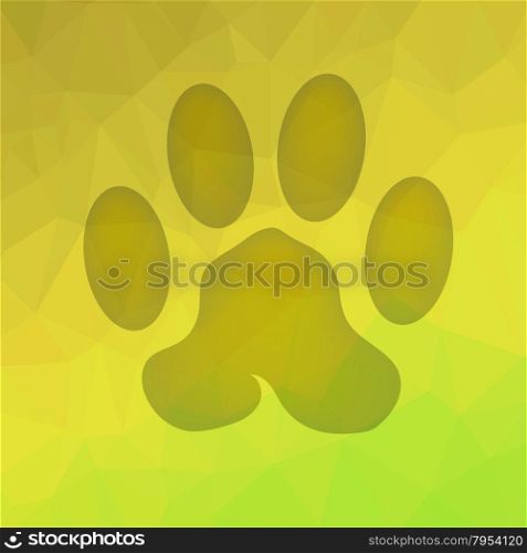Animal Paw. Animal Paw Print on Yellow Polygonal Background