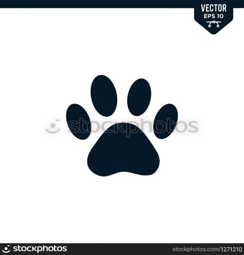 Animal paw icon collection in glyph style, solid color vector