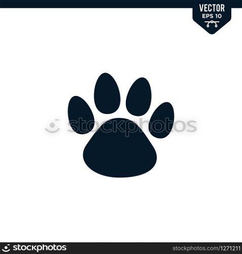 Animal paw icon collection in glyph style, solid color vector