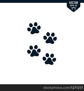 Animal paw icon collection in glyph style, solid color vector