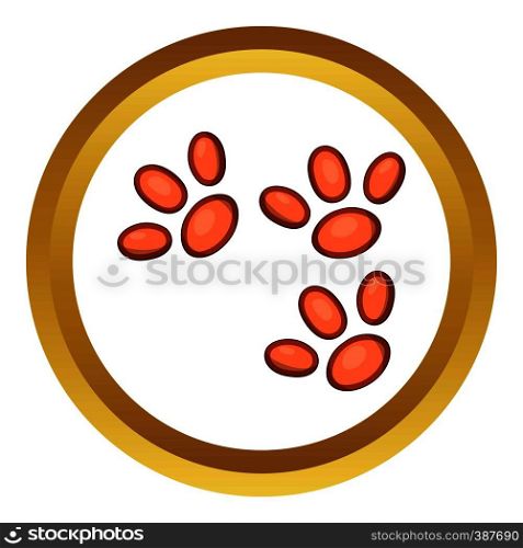 Animal paws vector icon in golden circle, cartoon style isolated on white background. Animal paws vector icon
