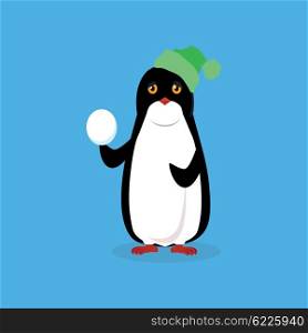 Animal penguin design flat. Bird penguin vector, cartoon polar animal winter isolated, wild penguin character with the cap illustration