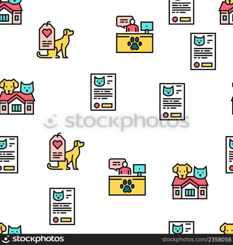 Animal Pet Shelter Vector Seamless Pattern Thin Line Illustration. Animal Pet Shelter Vector Seamless Pattern