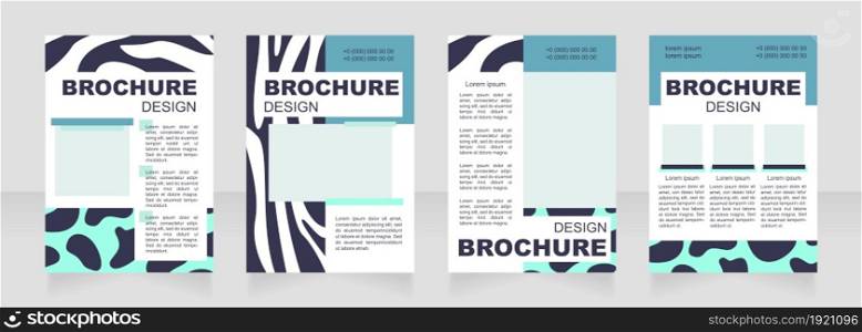 Animal print blue blank brochure layout design. Wildlife decor. Vertical poster template set with empty copy space for text. Premade corporate reports collection. Editable flyer paper pages. Animal print blue blank brochure layout design