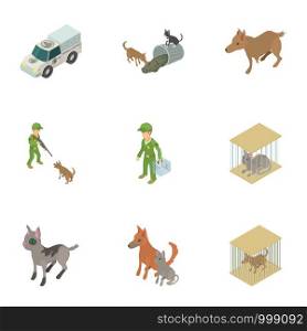 Animal protection icons set. Isometric set of 9 animal protection vector icons for web isolated on white background. Animal protection icons set, isometric style