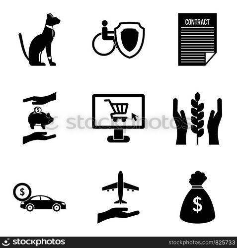 Animal protection icons set. Simple set of 9 animal protection vector icons for web isolated on white background. Animal protection icons set, simple style