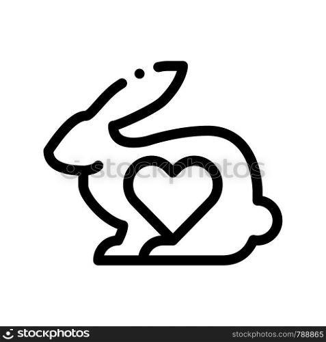 Animal Rabbit And Heart Vector Thin Line Icon. Testing Organic Cosmetic On Animal, Natural Component Linear Pictogram. Ecology, Cruelty-free Product, Molecular Analysis Contour Illustration. Animal Rabbit And Heart Vector Thin Line Icon