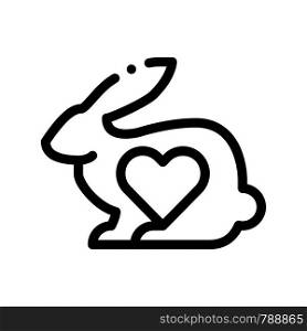 Animal Rabbit And Heart Vector Thin Line Icon. Testing Organic Cosmetic On Animal, Natural Component Linear Pictogram. Ecology, Cruelty-free Product, Molecular Analysis Contour Illustration. Animal Rabbit And Heart Vector Thin Line Icon