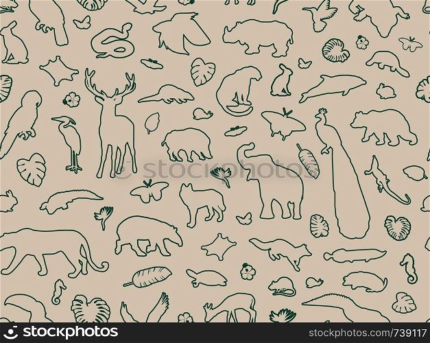 Animal shaped outline seamless pattern, vector illustration