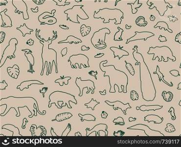 Animal shaped outline seamless pattern, vector illustration
