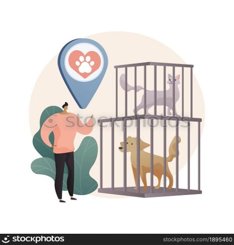 Animal shelter abstract concept vector illustration. Animal rescues, pet adoption process, pick a friend, saving from abuse, donation, shelter service, volunteer organization abstract metaphor.. Animal shelter abstract concept vector illustration.