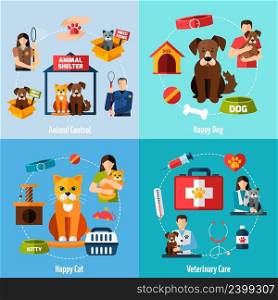 Animal shelter design concept set with veterinary care flat icons isolated vector illustration. Animal shelter set