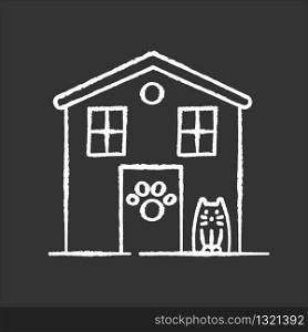 Animal shelter exterior sign chalk white icon on black background. Stray cats and dogs house, homeless animals care place. Kitty welcome area. Isolated vector chalkboard illustration