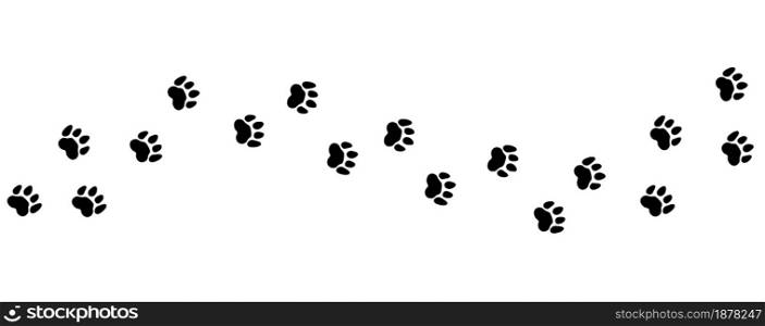 Animal steps trail. Pets foot prints, cat or dog road vector illustration. Foot pet print, animal step footprint trace trail silhouette. Animal steps trail. Pets foot prints, cat or dog road vector illustration