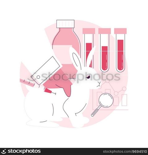 Animal testing of medicines abstract concept vector illustration. Drug test, laboratory rabbit, lab experiment, scientific medical research, disease treatment, analysis abstract metaphor.. Animal testing of medicines abstract concept vector illustration.