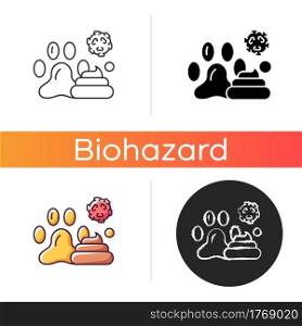 Animal waste icon. Source of transmitting infection. Spreading toxic particles. Biological risk. Dangerous diseases. Linear black and RGB color styles. Isolated vector illustrations. Animal waste icon
