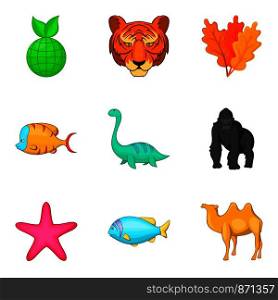 Animal world icons set. Cartoon set of 9 animal world vector icons for web isolated on white background. Animal world icons set, cartoon style
