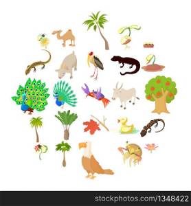 Animals and plants icons set. Cartoon set of 25 animals and plants vector icons for web isolated on white background. Animals and plants icons set, cartoon style
