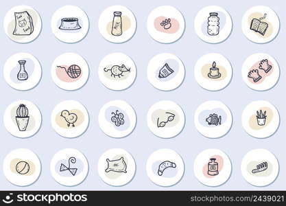 Animals care story highlight icons set. Hand drawn vector elements for decor and design.