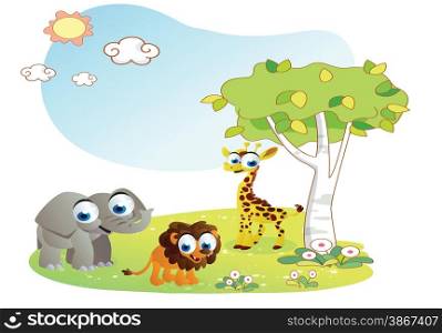 animals cartoon with garden background