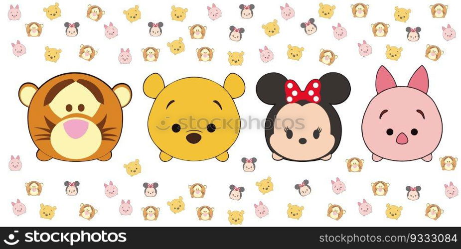 animals character vector design concept, four model heads applicable for greeting cards, accessories, key chain, fabric printing clothes, wallpaper decoration room, trendy animal collection patterned