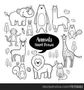 Animals hand drawn doodles set