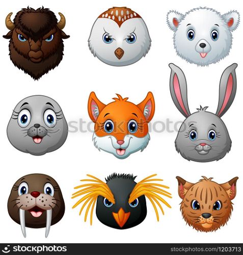 Animals head cartoon collection illustration