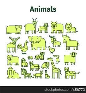 Animals line art vector Icons with strokes. Animals line icons with strokes